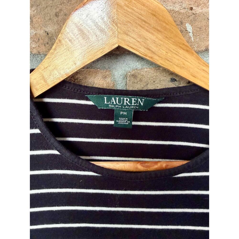Lauren Ralph Lauren Striped Navy White Midi Dress Petite Med Nautical Preppy - Picture 5 of 8